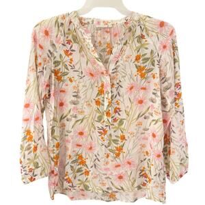 Spartina 449 100% Silk Floral Print Button Up Ivory Blouse Top Women’s Small